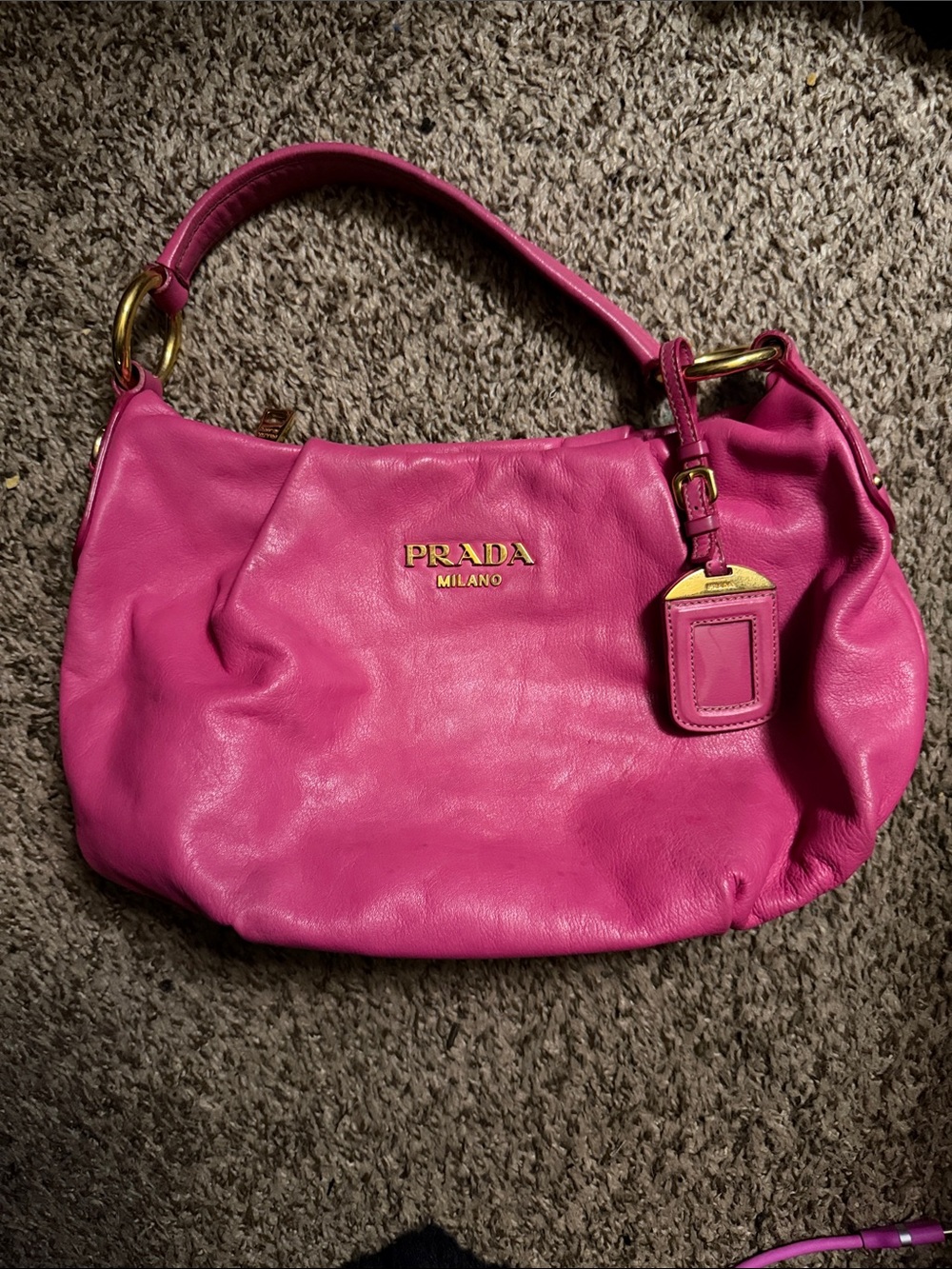 Prada Fuchsia Leather Shoulder Bag with Gold Hardware